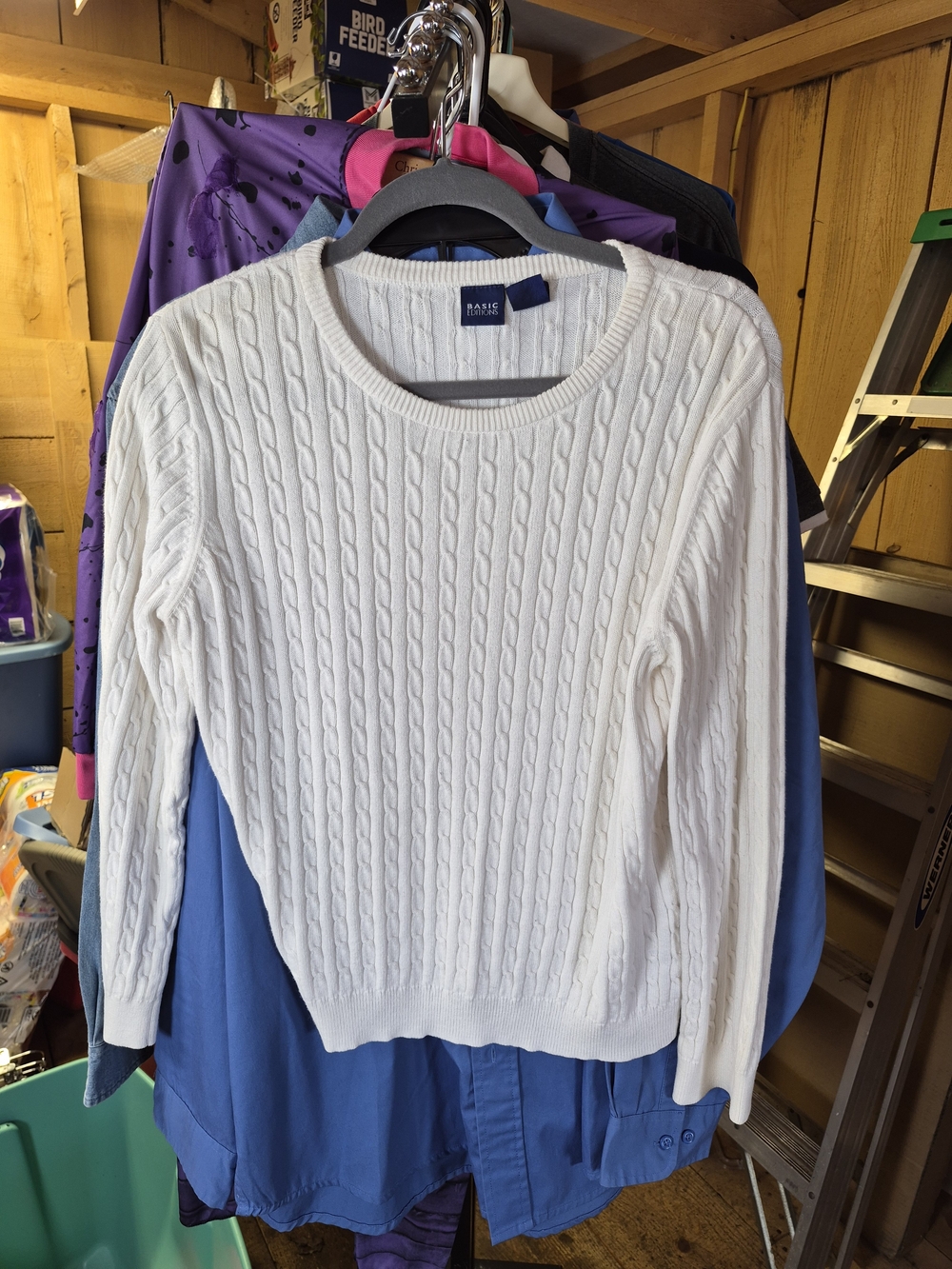 Basic Editions White Cable-Knit Crewneck Sweater Bin 61